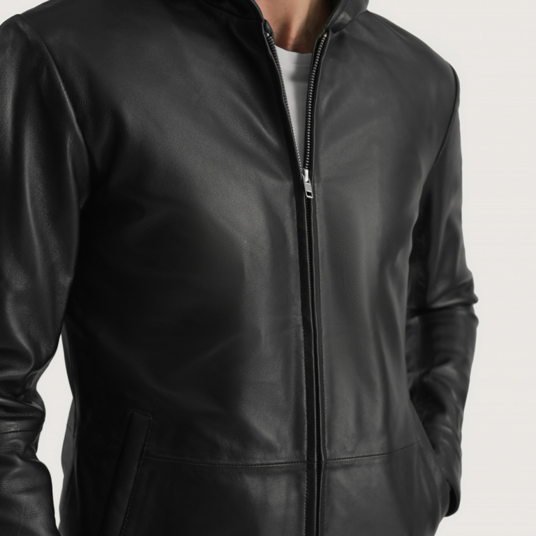 Mens Andy Matte Black Hooded Leather Jacket Close-Up-9-1700228595222